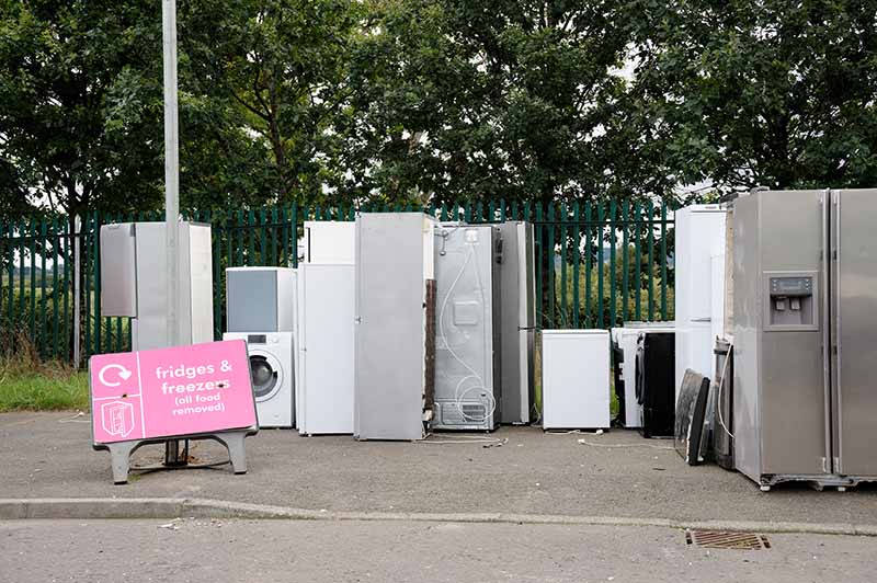 Fridge-freezers and white goods disposed at a recycling centre