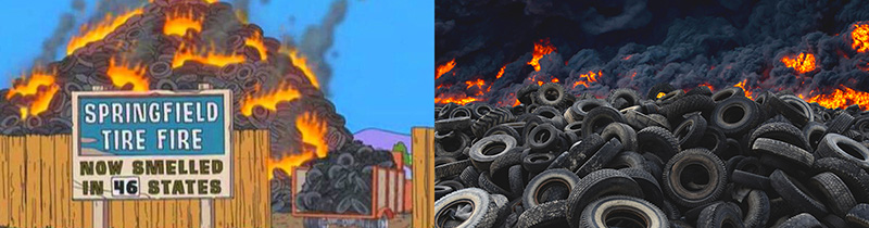 Simpsons Springfield tyre fire and a real fire