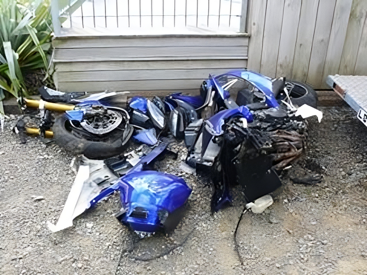 Bike wreckage after Shane Richardson accident before motorcycle racing